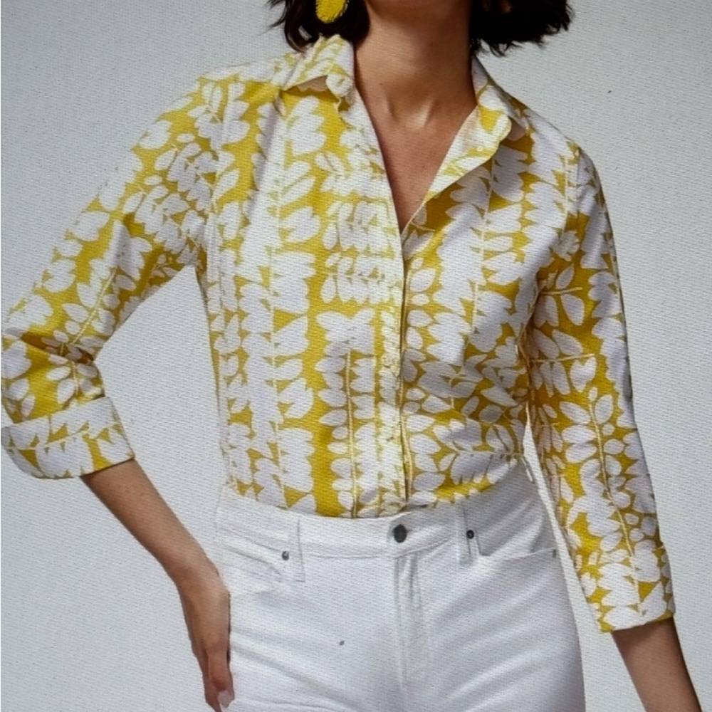 Chico's Yellow and White Button Down Shirt
